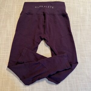 Alphalete Athletics Womens Moto Seamless Mid Waisted Leggings Purple Medium